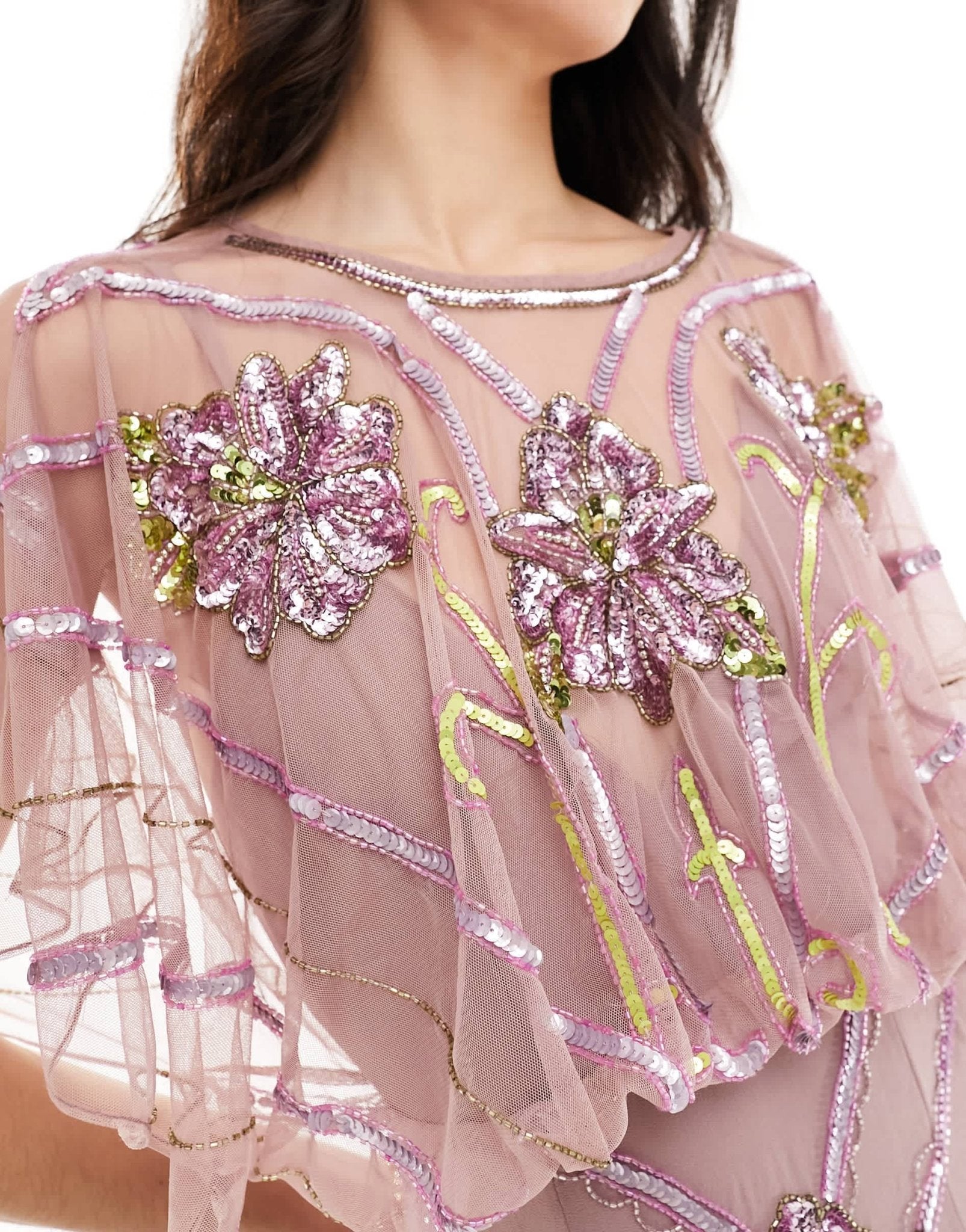 ASOS DESIGN embellished batwing maxi dress with floral artwork in pink - ASOS Sample Sale EU Store