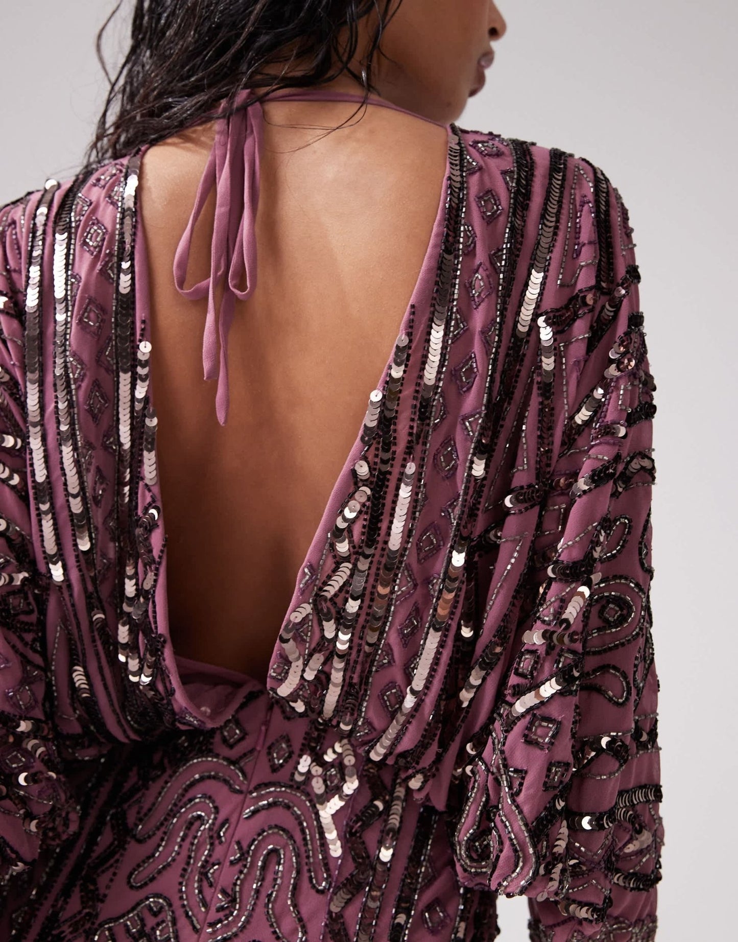 ASOS DESIGN embellished batwing mini dress in mauve - ASOS Sample Sale EU Store