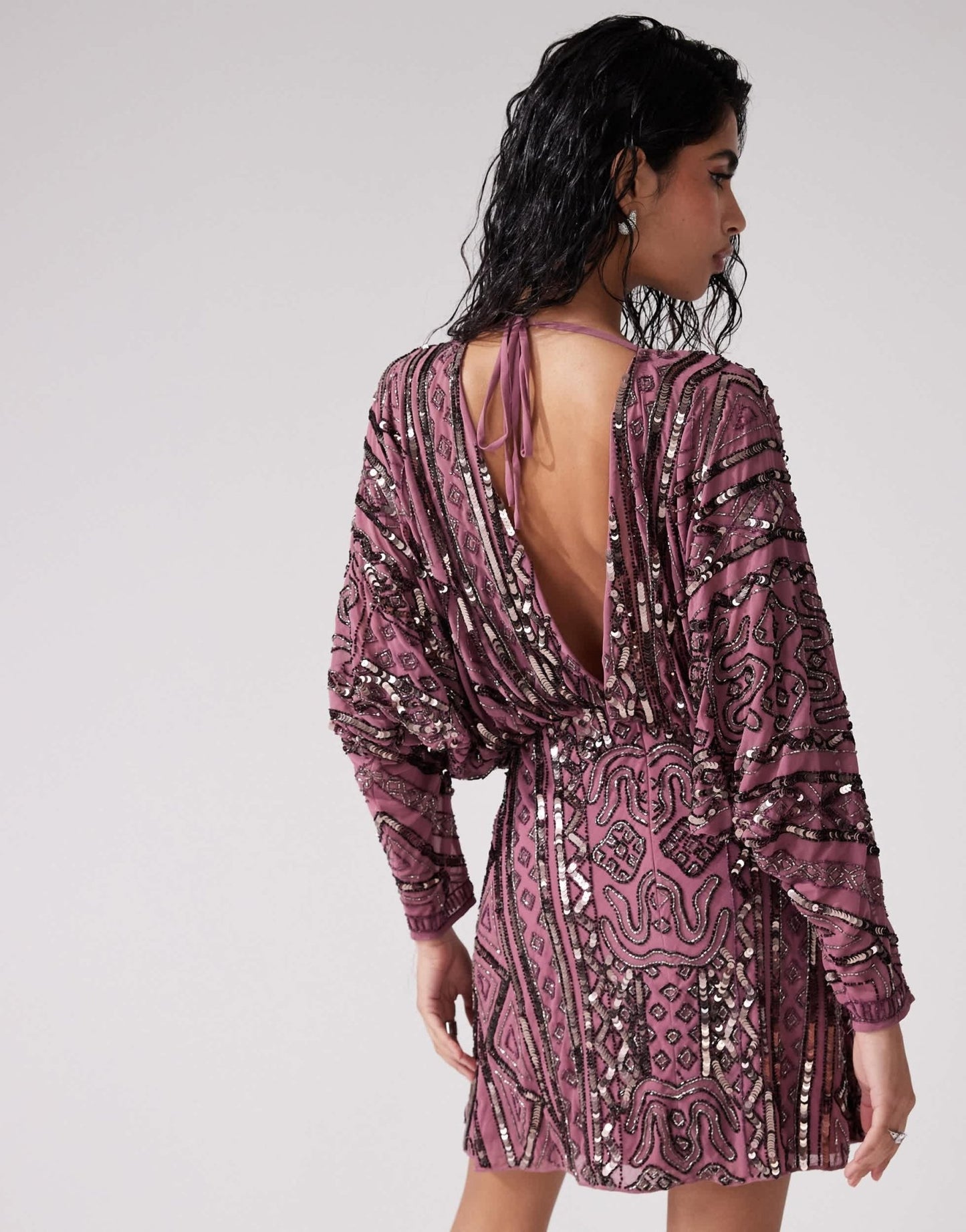 ASOS DESIGN embellished batwing mini dress in mauve - ASOS Sample Sale EU Store