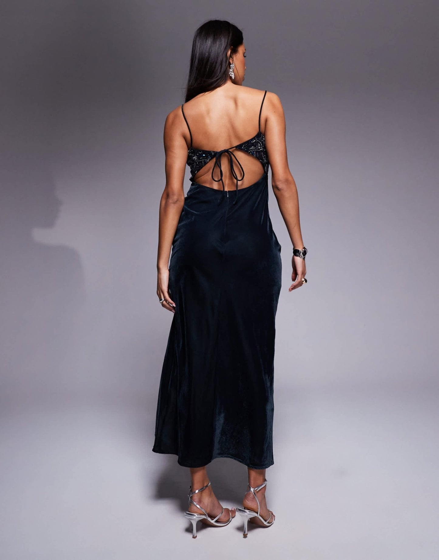 ASOS DESIGN embellished bust velvet maxi dress with cut outs in midnight blue - ASOS Sample Sale EU Store