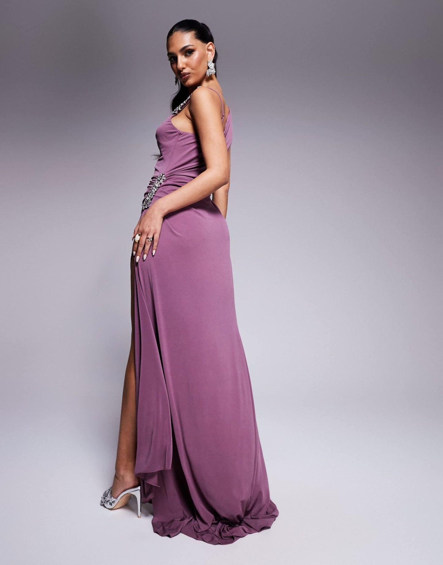ASOS DESIGN embellished detail maxi dress with draping in plum - ASOS Sample Sale EU Store