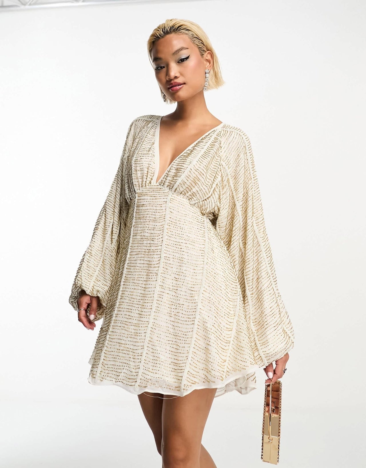 ASOS DESIGN embellished smock mini dress with gold linear embellishment - ASOS Sample Sale EU Store