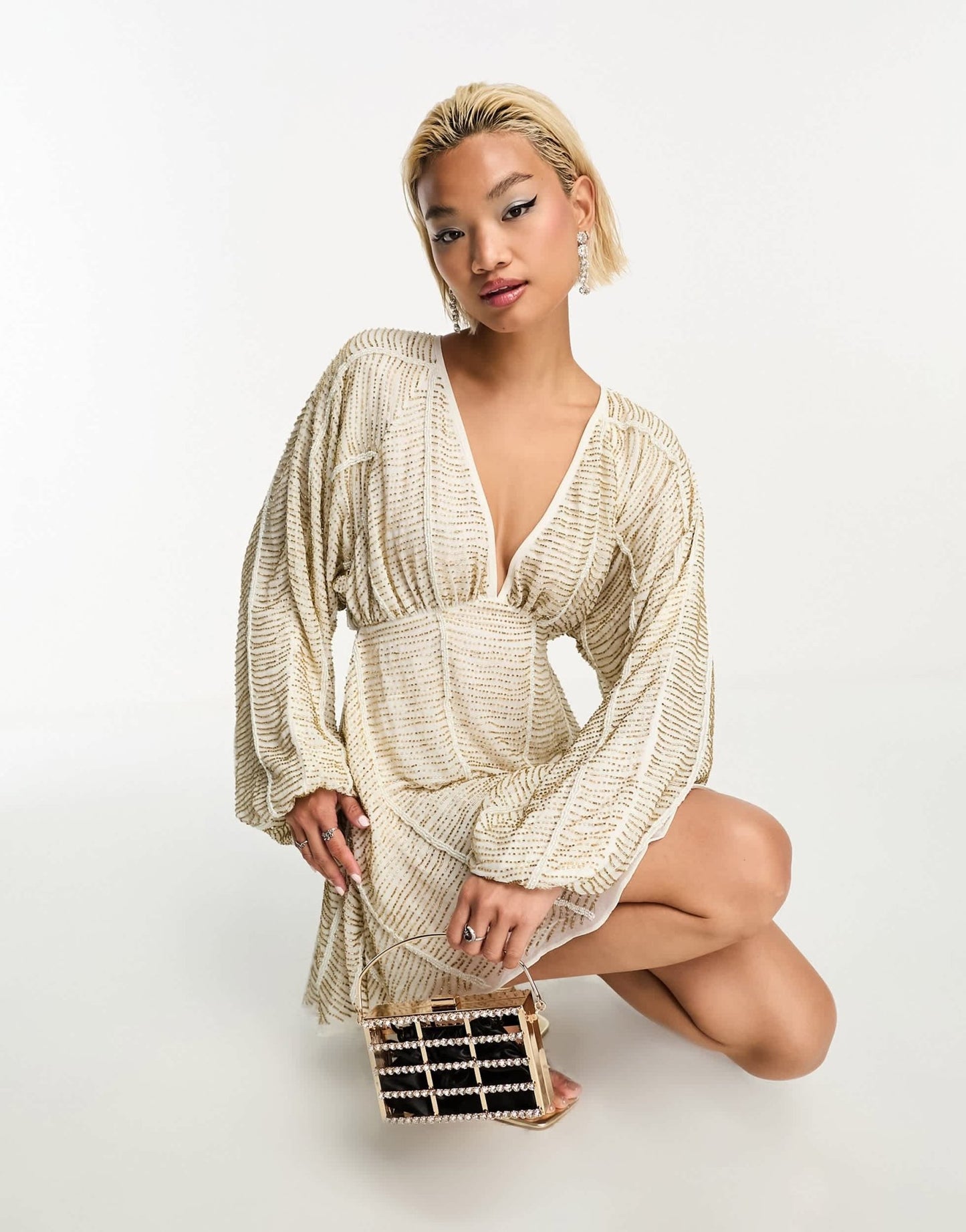 ASOS DESIGN embellished smock mini dress with gold linear embellishment - ASOS Sample Sale EU Store