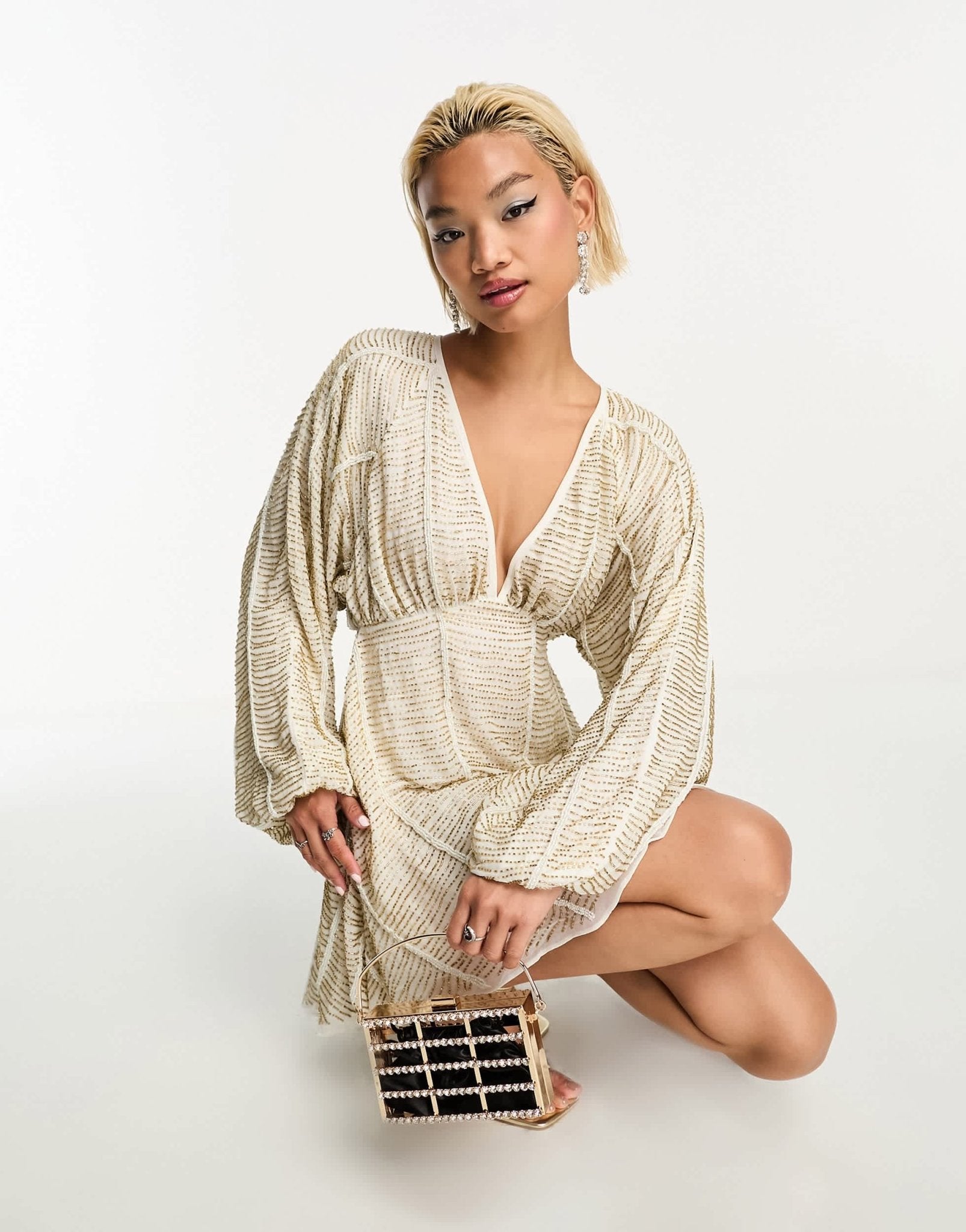 ASOS DESIGN embellished smock mini dress with gold linear embellishment - ASOS Sample Sale EU Store