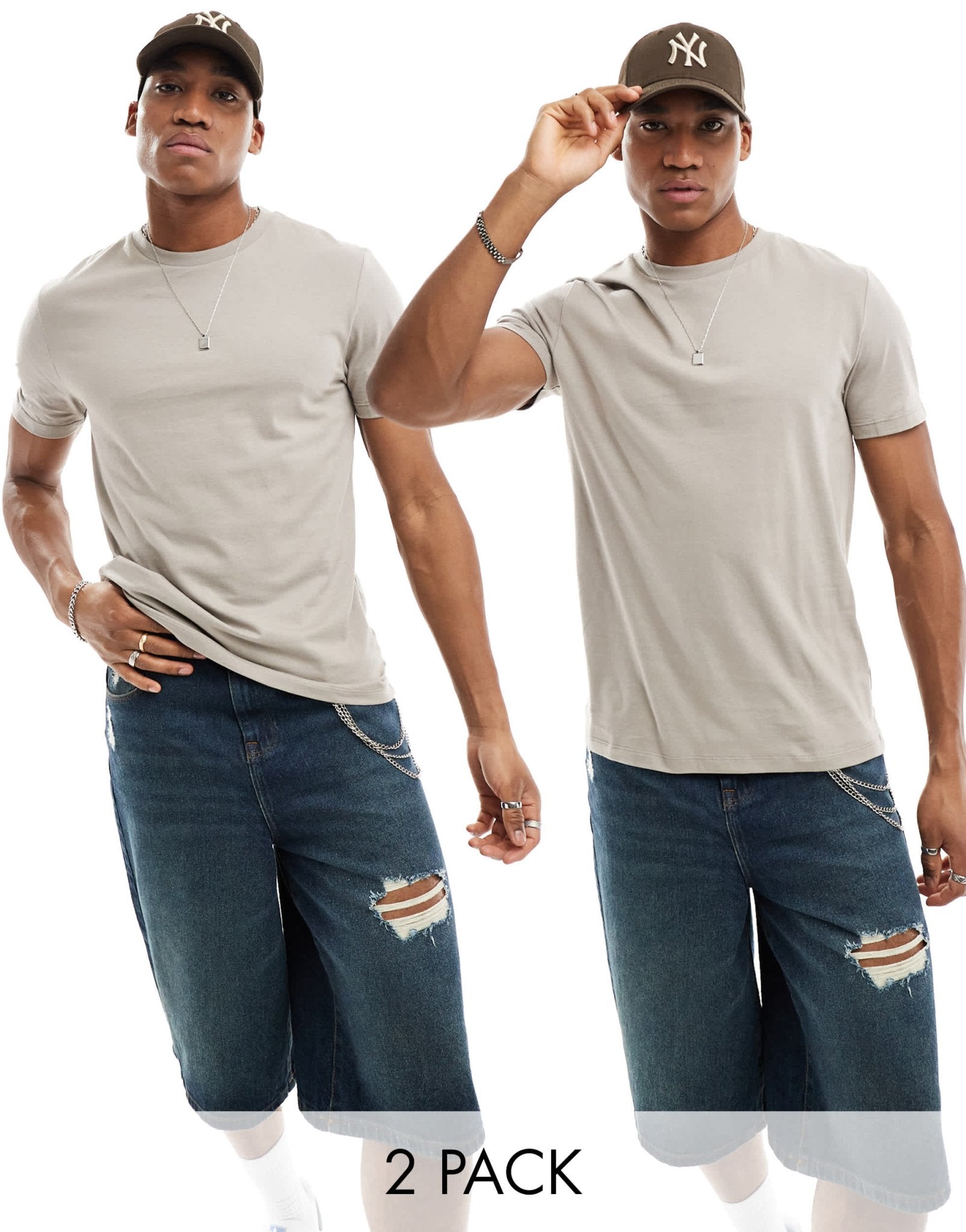 ASOS DESIGN essential 2 pack crew neck t-shirts in brown - ASOS Sample Sale EU Store