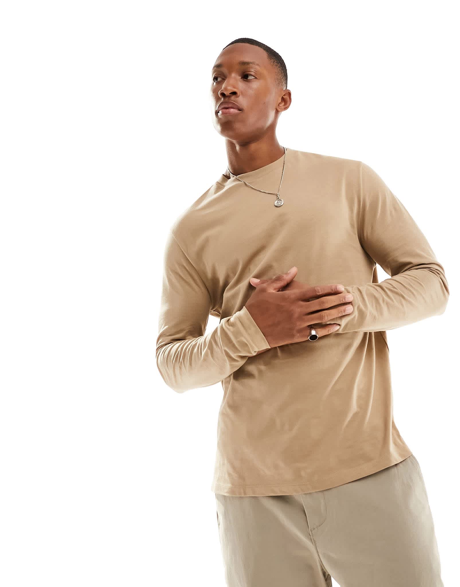 ASOS DESIGN essential long sleeve crew neck t-shirt in tan - ASOS Sample Sale EU Store