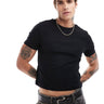 ASOS DESIGN essential muscle fit cropped rib t-shirt in black