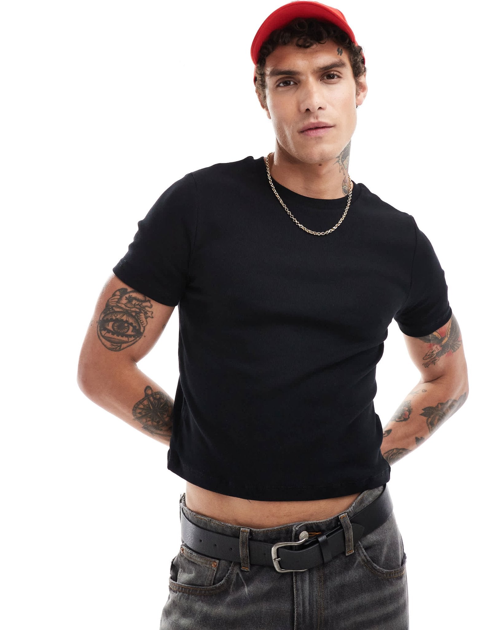 ASOS DESIGN essential muscle fit cropped rib t-shirt in black - ASOS Sample Sale EU Store