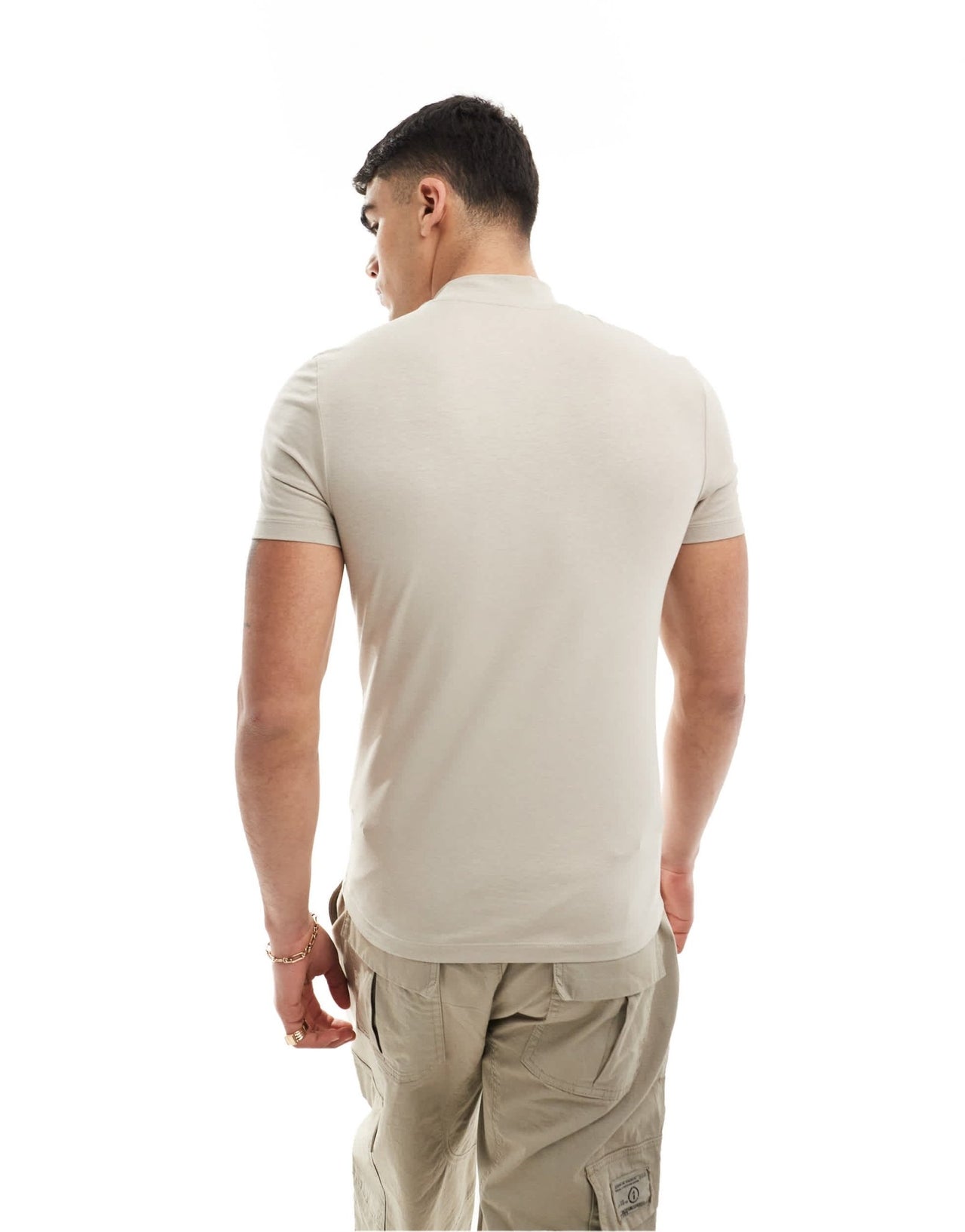 ASOS DESIGN essential muscle fit high neck t-shirt in stone - ASOS Sample Sale EU Store