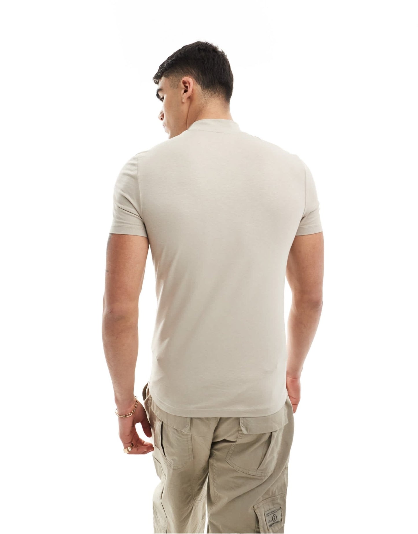 ASOS DESIGN essential muscle fit high neck t-shirt in stone - ASOS Sample Sale EU Store