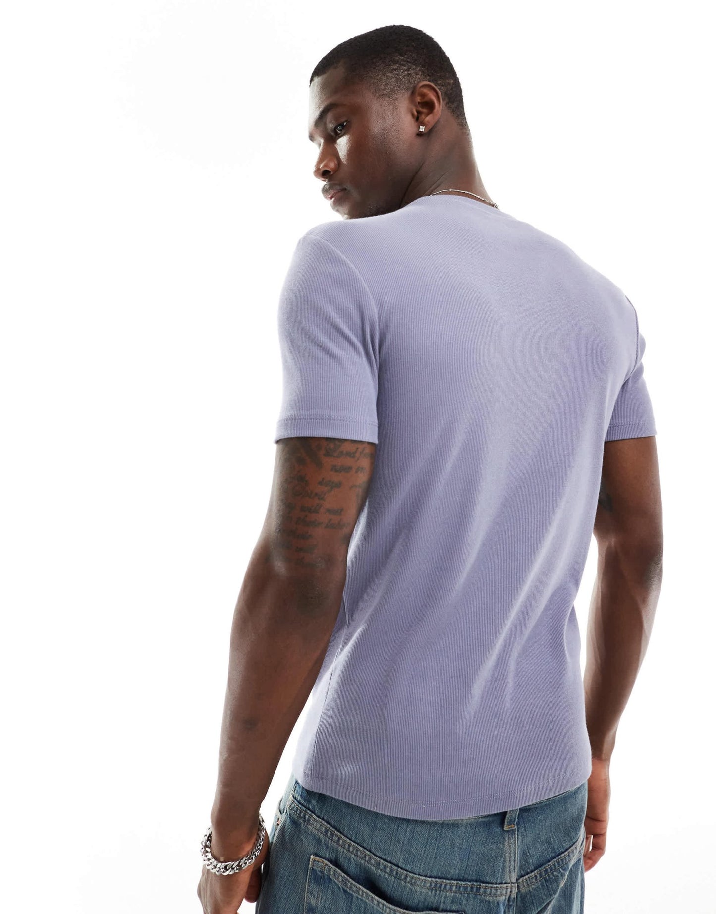 ASOS DESIGN essential muscle fit rib t-shirt in mid blue - ASOS Sample Sale EU Store