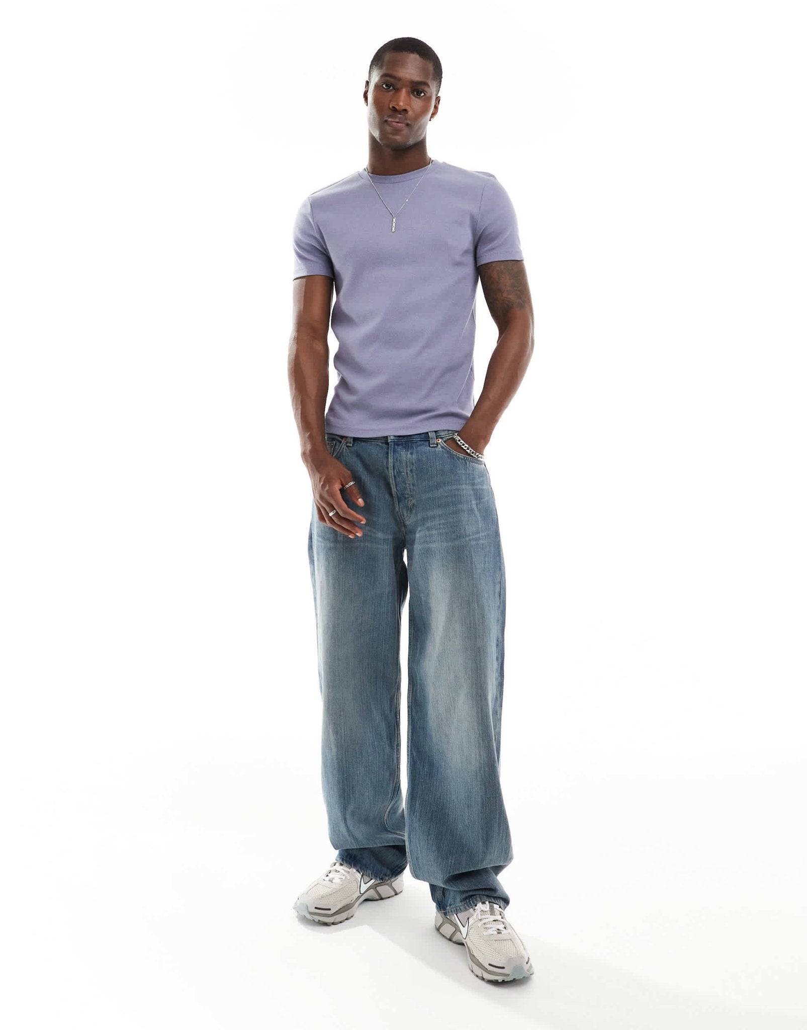 ASOS DESIGN essential muscle fit rib t-shirt in mid blue - ASOS Sample Sale EU Store