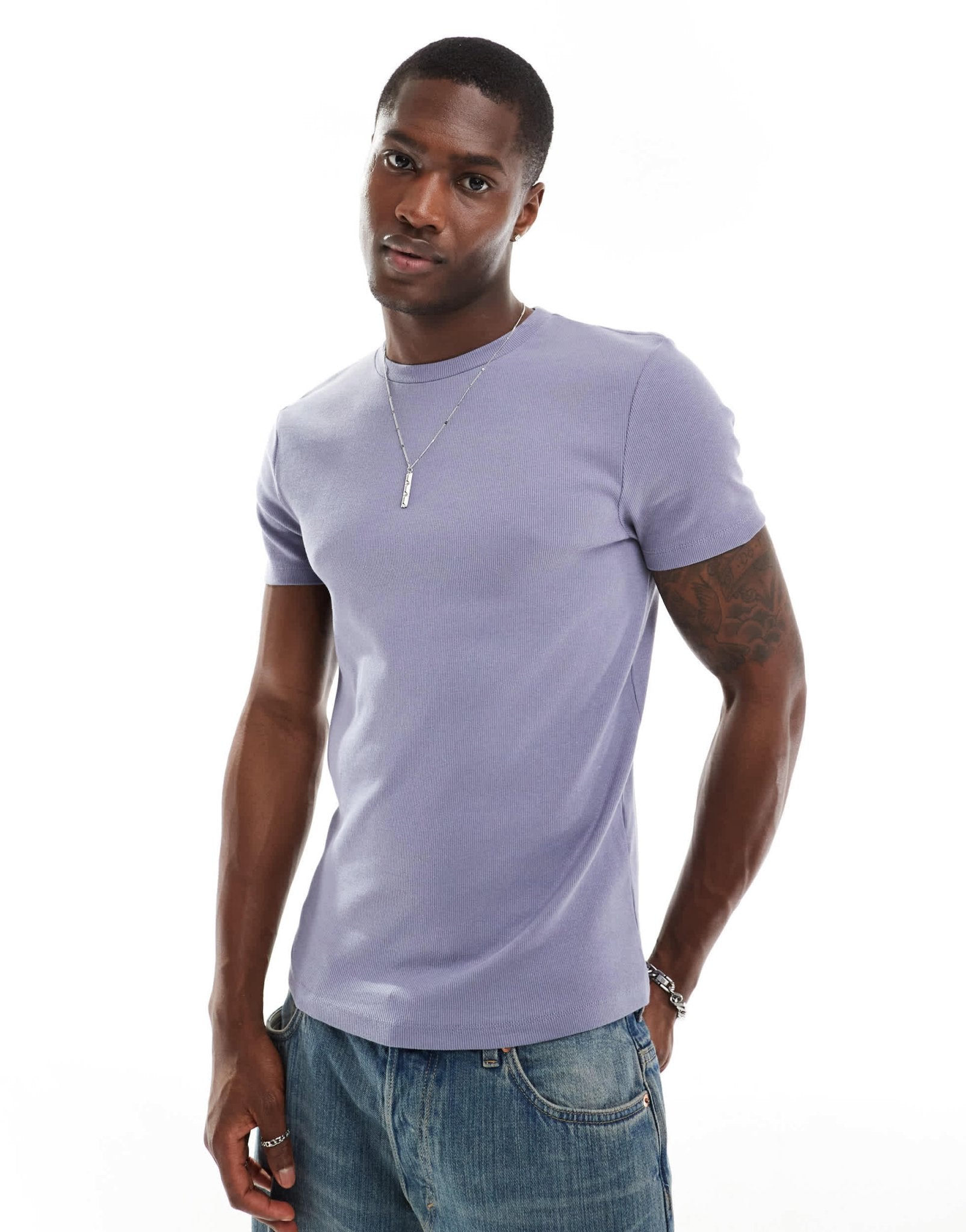 ASOS DESIGN essential muscle fit rib t-shirt in mid blue - ASOS Sample Sale EU Store