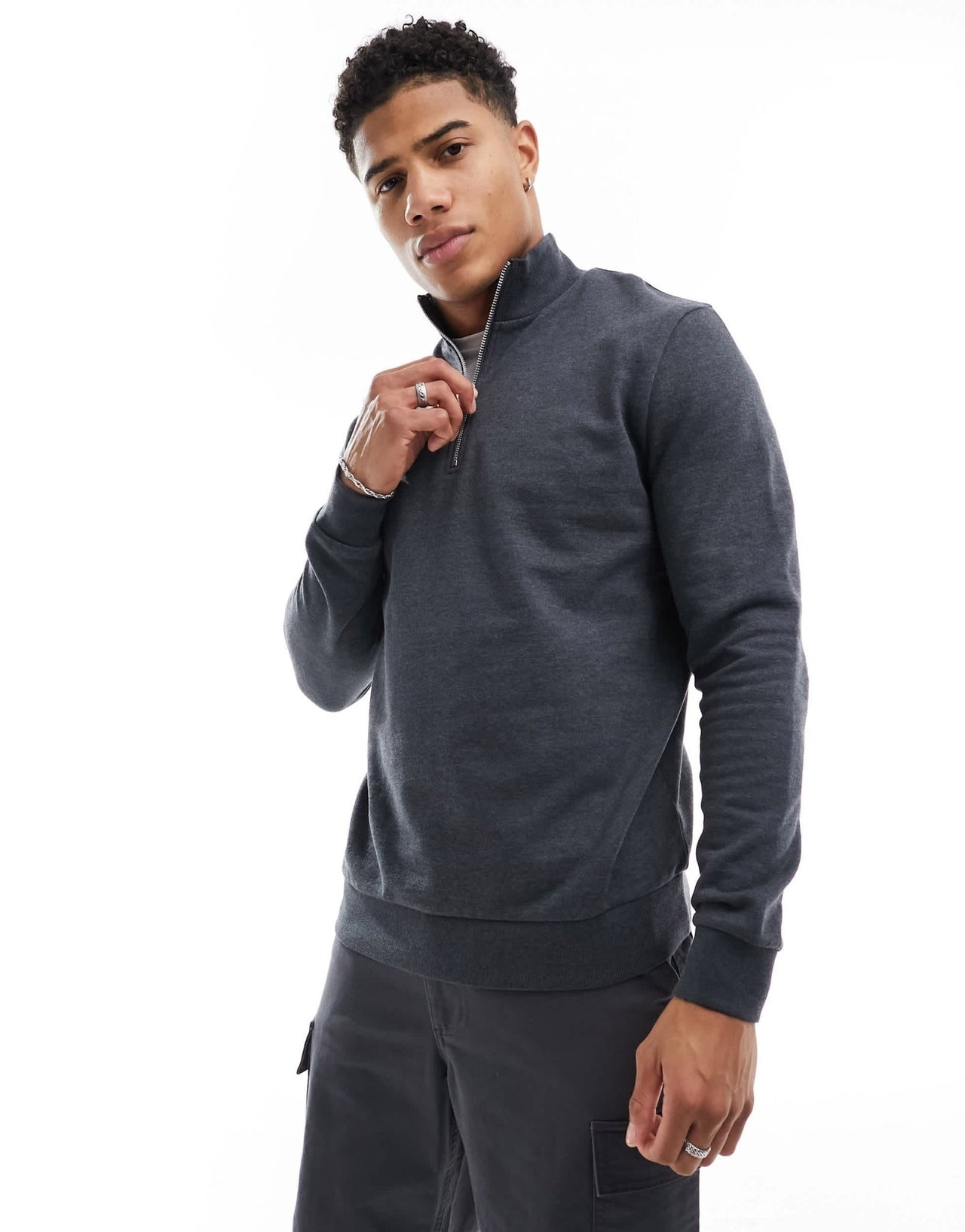 ASOS DESIGN essential sweatshirt with quarter zip in grey - ASOS Sample Sale EU Store
