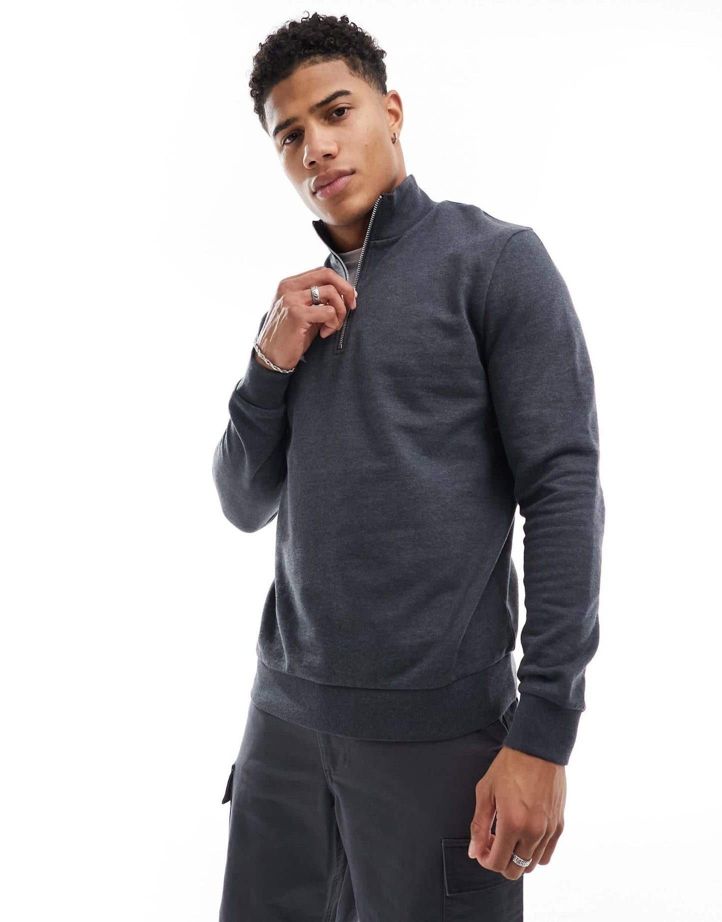 ASOS DESIGN essential sweatshirt with quarter zip in grey - ASOS Sample Sale EU Store