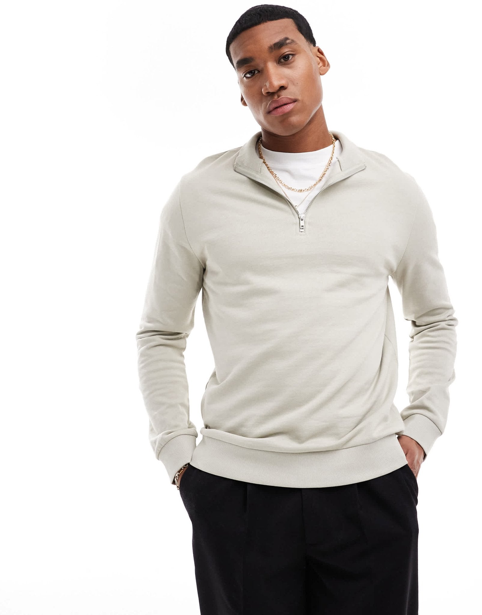 ASOS DESIGN essential sweatshirt with quarter zip in grey - ASOS Sample Sale EU Store