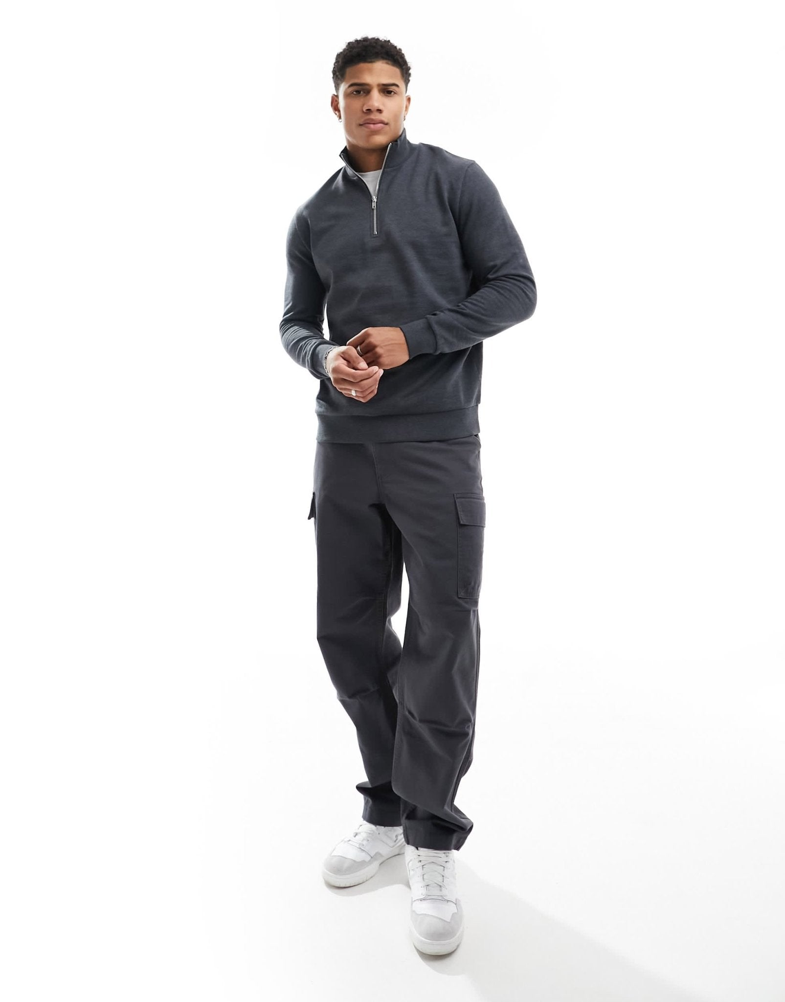 ASOS DESIGN essential sweatshirt with quarter zip in grey - ASOS Sample Sale EU Store