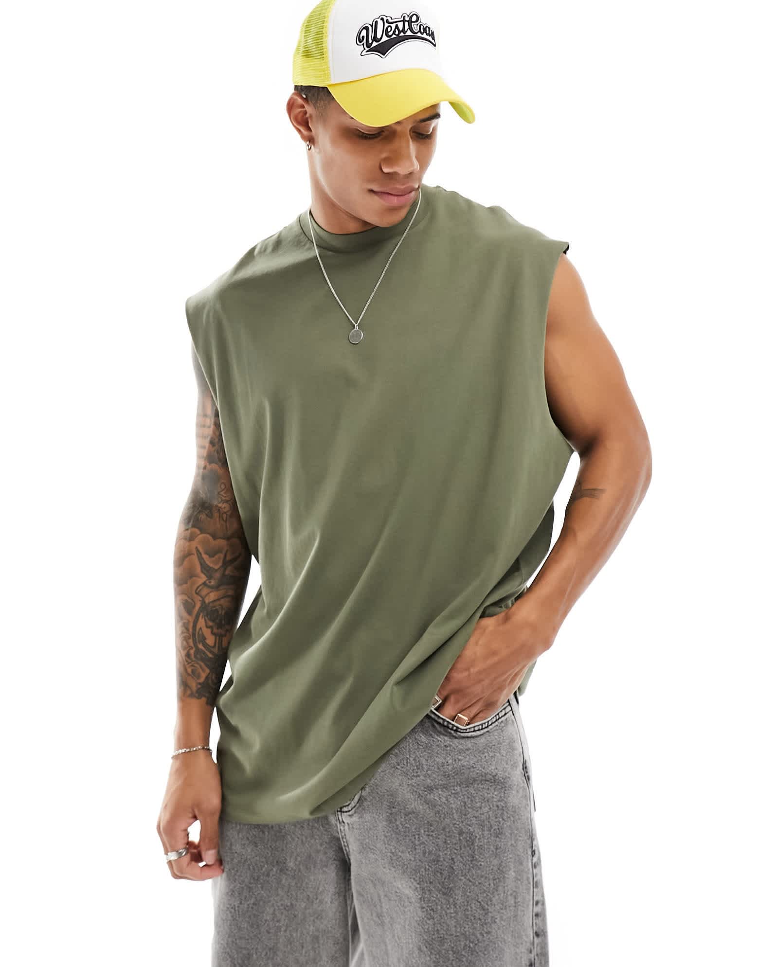 ASOS DESIGN essentials oversized tank in khaki - ASOS Sample Sale EU Store