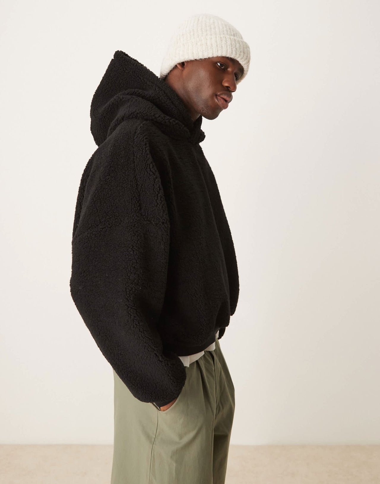 ASOS DESIGN extreme oversized cropped hoodie in borg in black - ASOS Sample Sale EU Store
