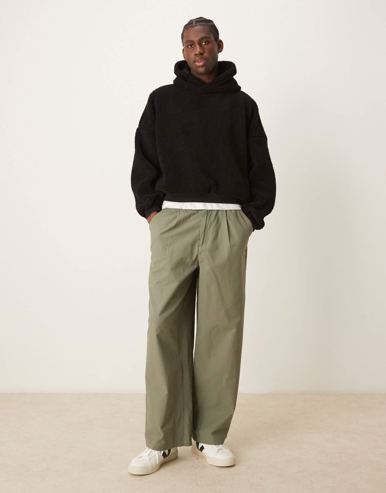ASOS DESIGN extreme oversized cropped hoodie in borg in black - ASOS Sample Sale EU Store