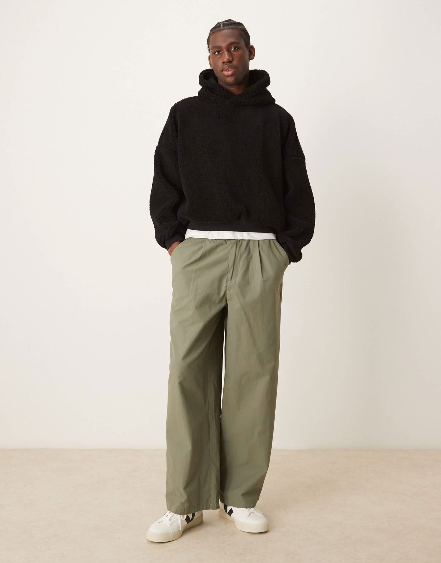 ASOS DESIGN extreme oversized cropped hoodie in borg in black - ASOS Sample Sale EU Store