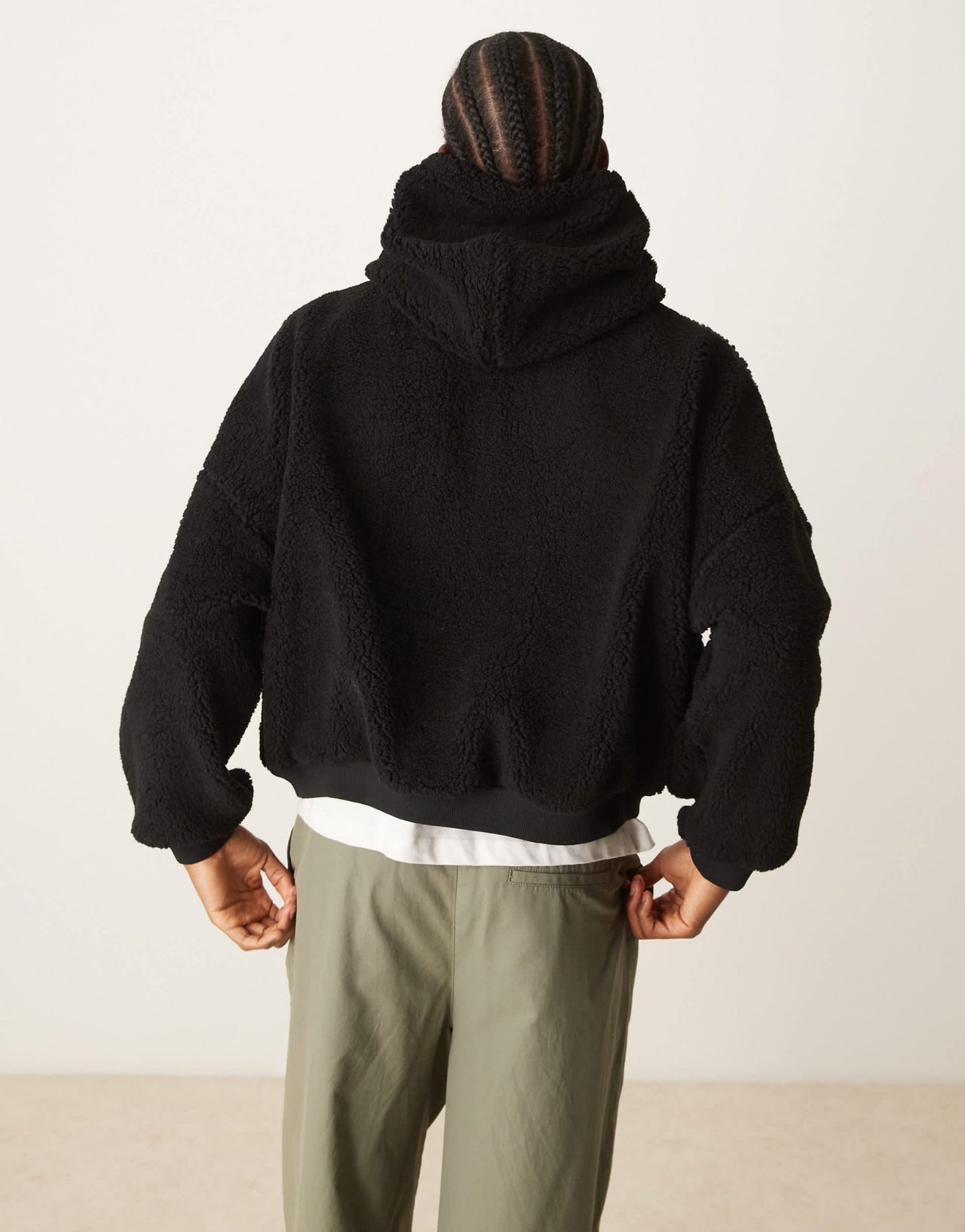 ASOS DESIGN extreme oversized cropped hoodie in borg in black - ASOS Sample Sale EU Store