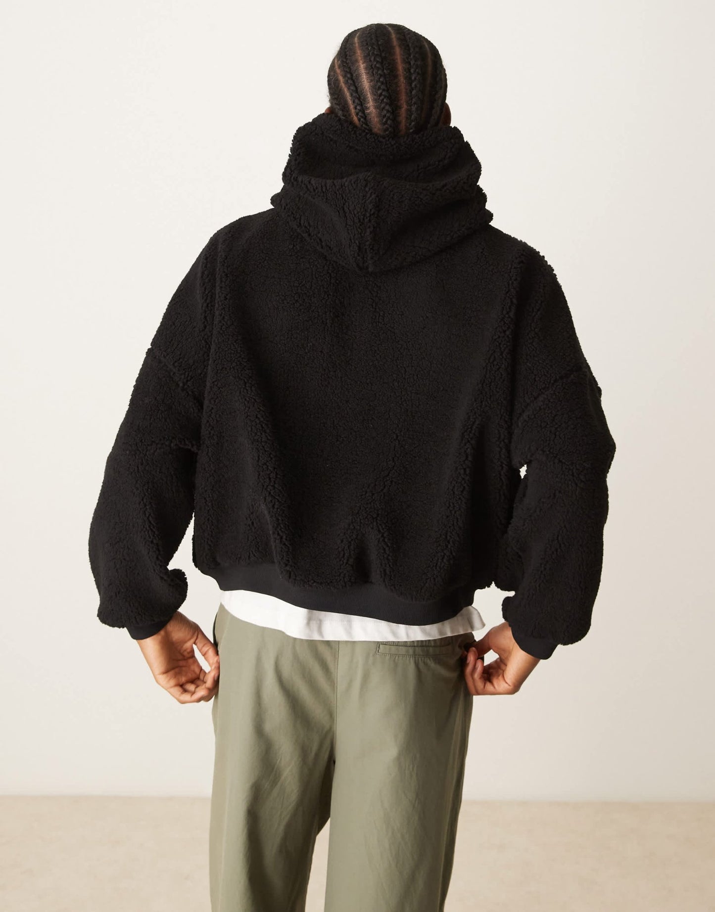 ASOS DESIGN extreme oversized cropped hoodie in borg in black - ASOS Sample Sale EU Store