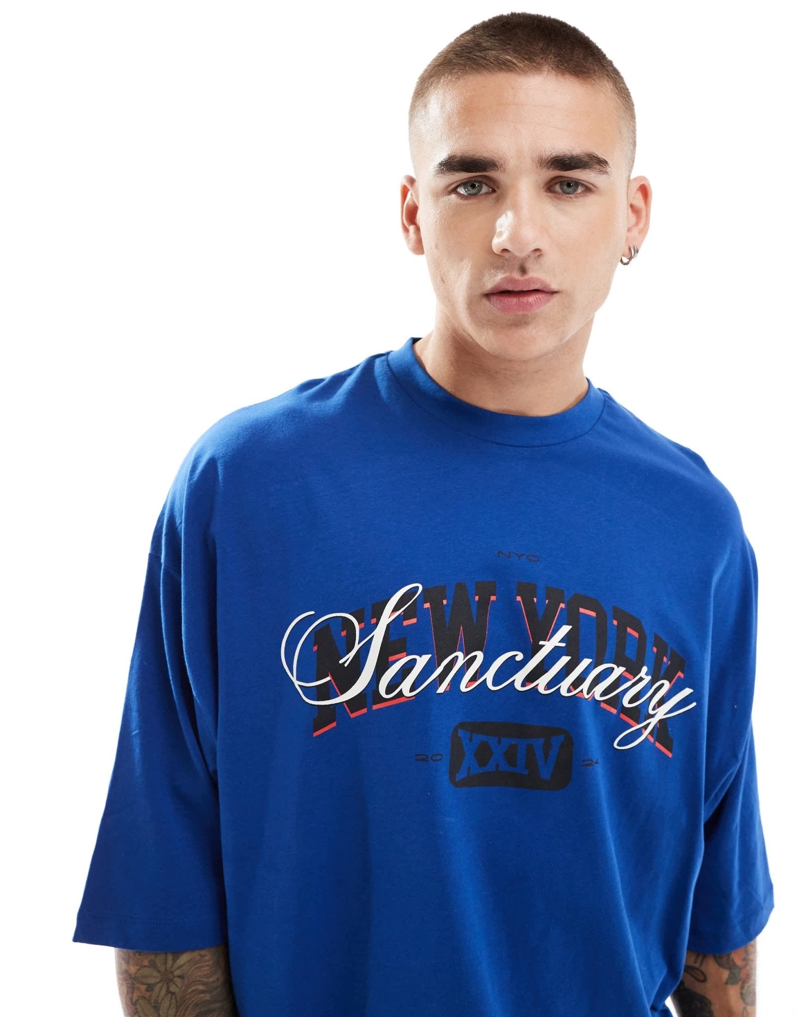 ASOS DESIGN extreme oversized t-shirt with city front print in blue - ASOS Sample Sale EU Store