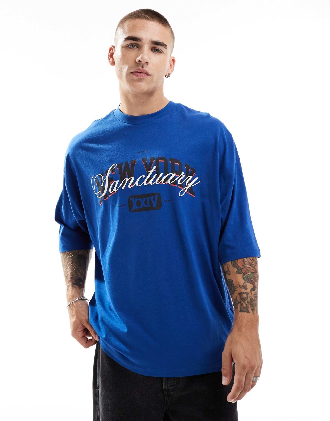 ASOS DESIGN extreme oversized t-shirt with city front print in blue - ASOS Sample Sale EU Store