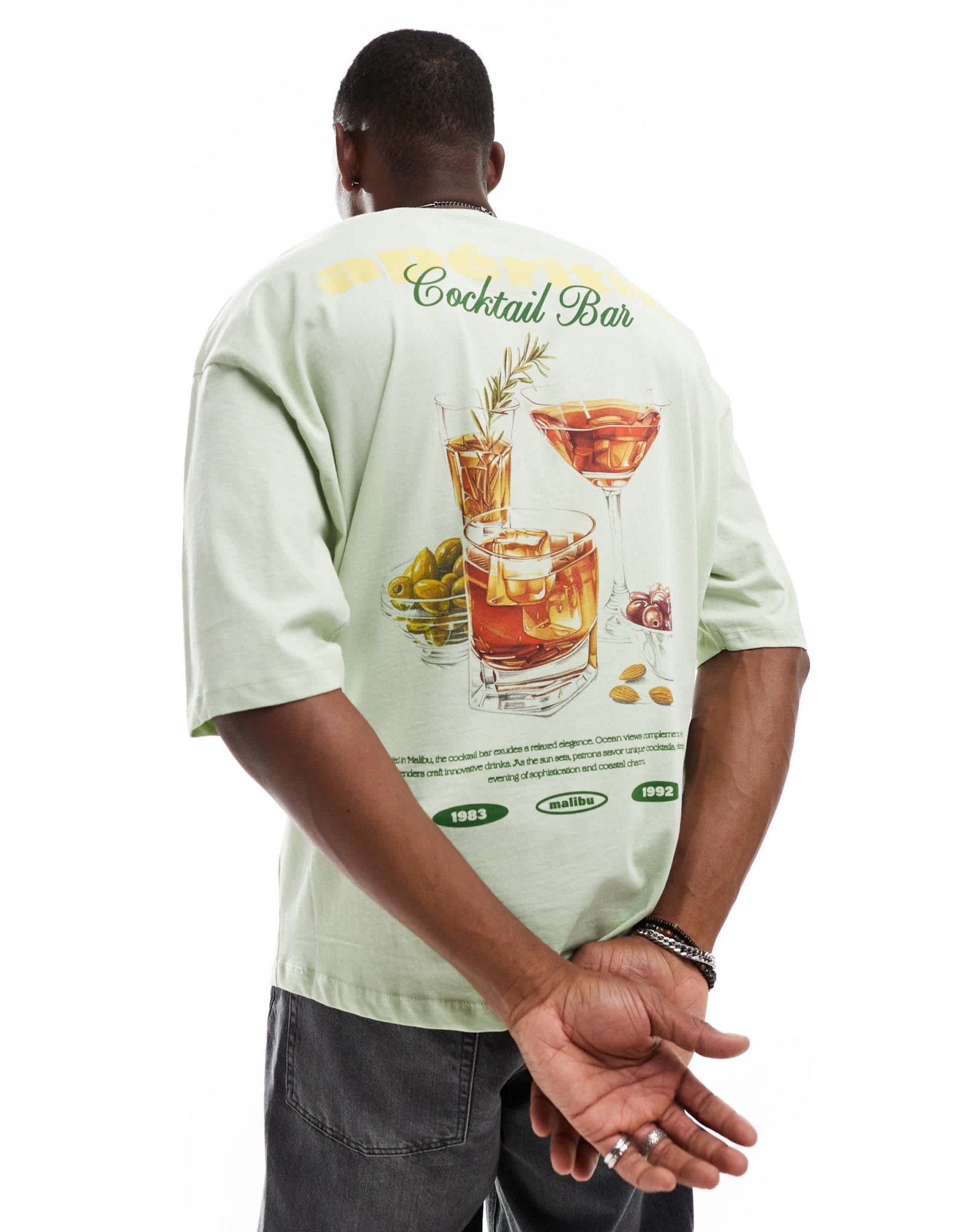 ASOS DESIGN extreme oversized t-shirt with cocktail chest and back print in light green - ASOS Sample Sale EU Store