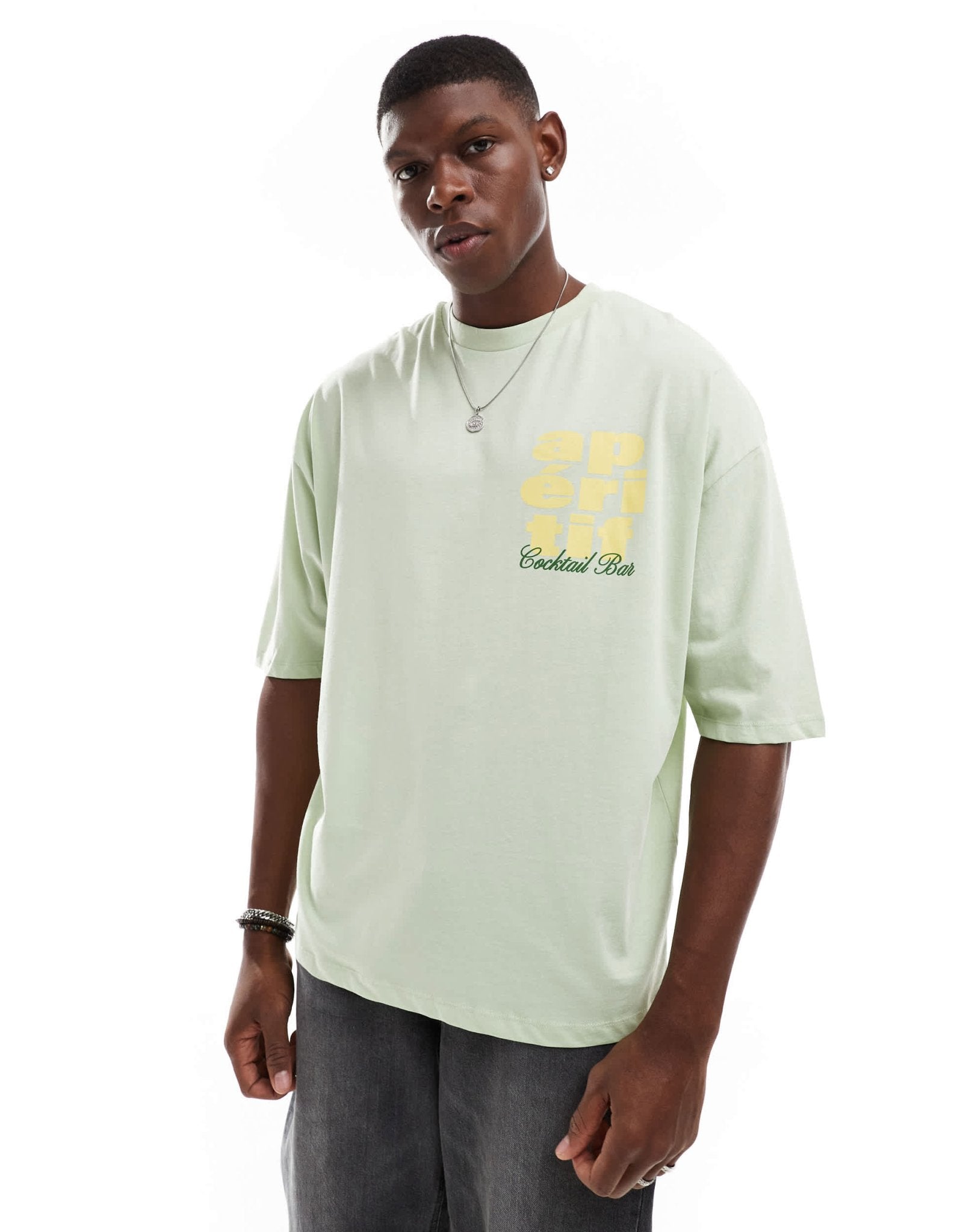 ASOS DESIGN extreme oversized t-shirt with cocktail chest and back print in light green - ASOS Sample Sale EU Store