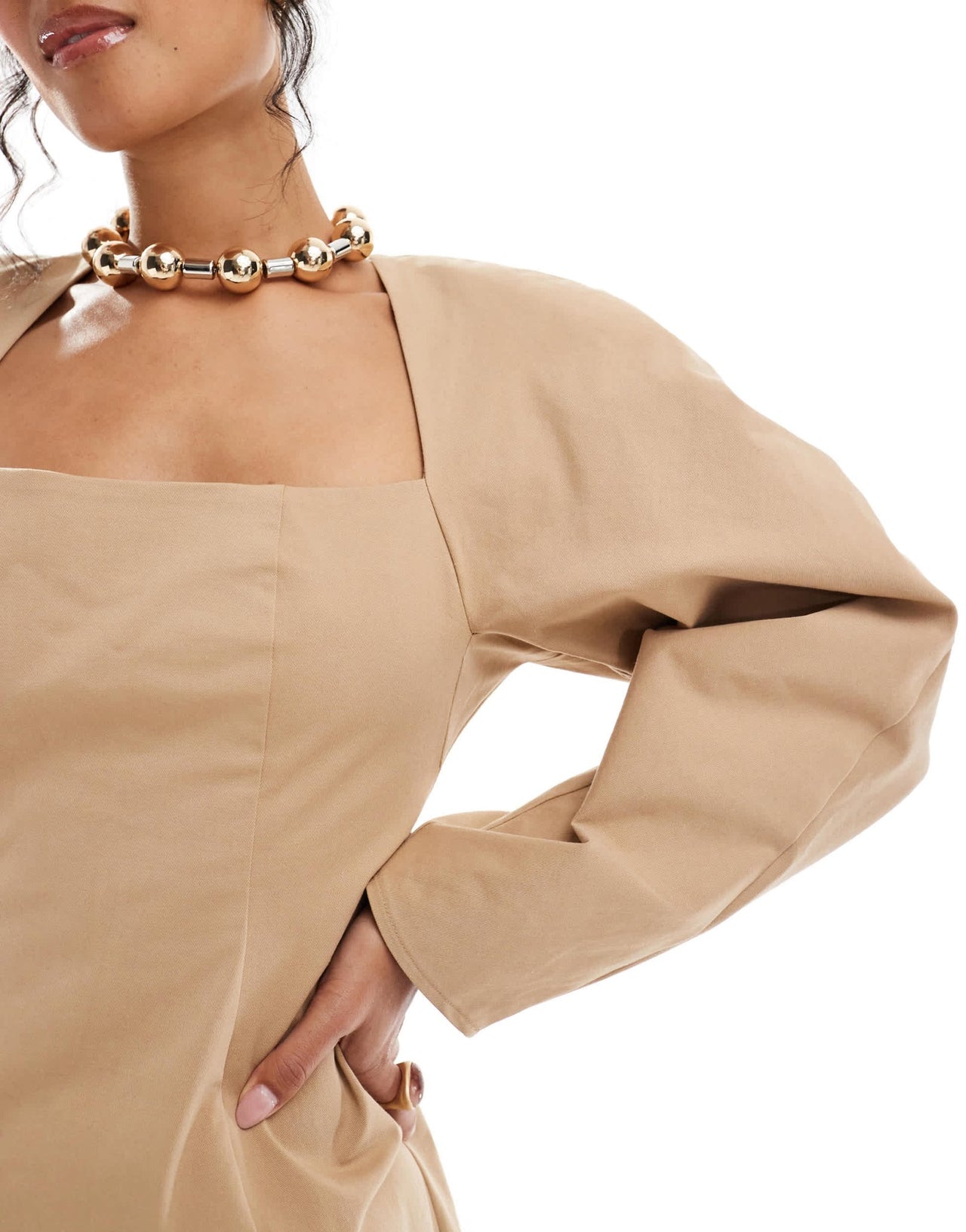 ASOS DESIGN extreme volume sleeve mini dress in camel - ASOS Sample Sale EU Store