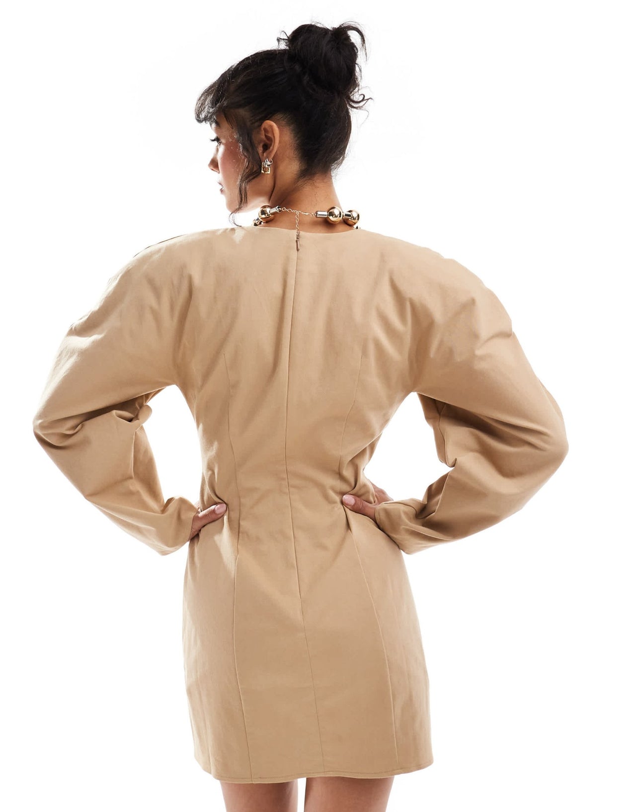 ASOS DESIGN extreme volume sleeve mini dress in camel - ASOS Sample Sale EU Store