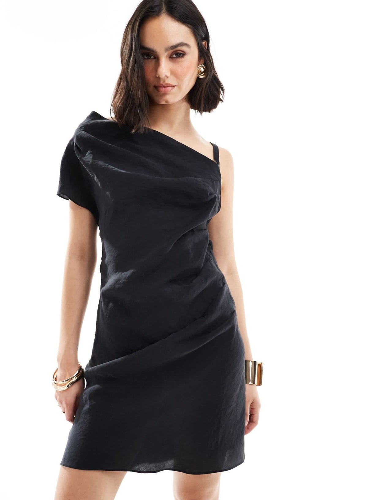 ASOS DESIGN fallen shoulder mini dress with thick strap detail in black - ASOS Sample Sale EU Store