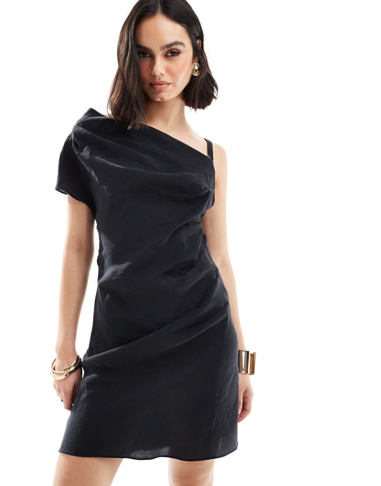 ASOS DESIGN fallen shoulder mini dress with thick strap detail in black - ASOS Sample Sale EU Store