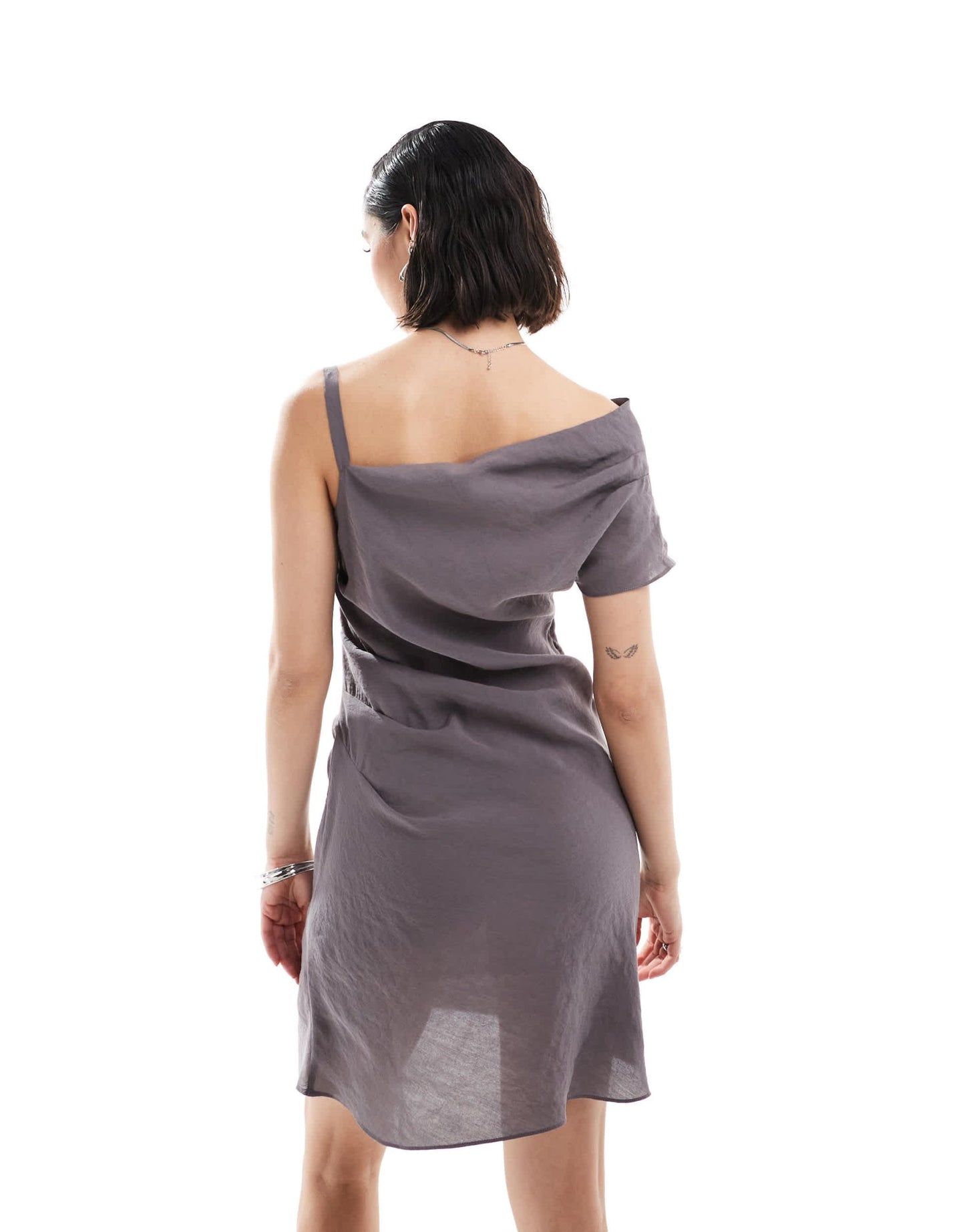 ASOS DESIGN fallen shoulder mini dress with thick strap detail in grey - ASOS Sample Sale EU Store