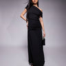 ASOS DESIGN fallen shoulder ruched asym waist midi dress in black