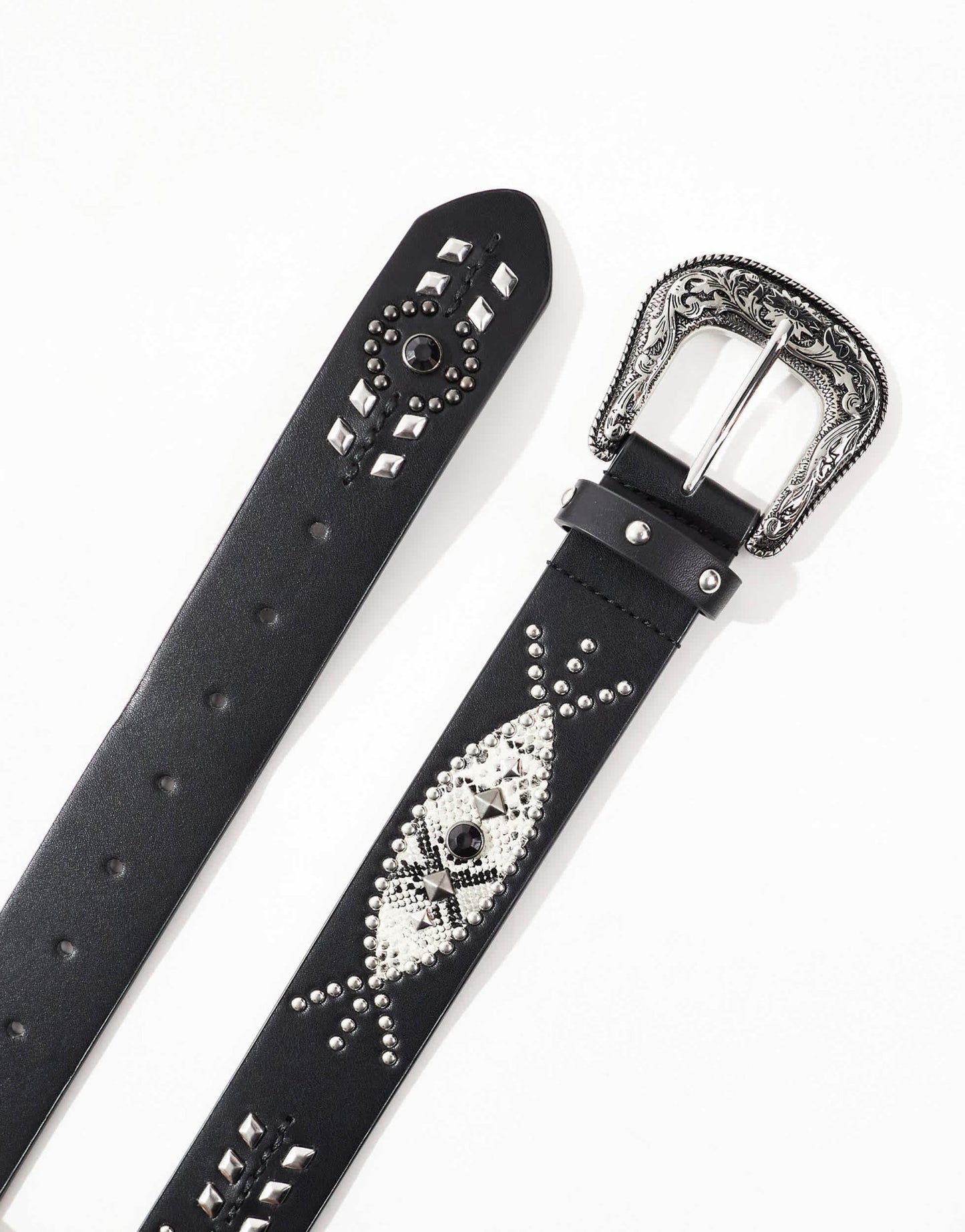 ASOS DESIGN faux leather belt with stud pattern and western buckle in black - ASOS Sample Sale EU Store