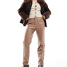 ASOS DESIGN faux leather straight leg trousers in mocha