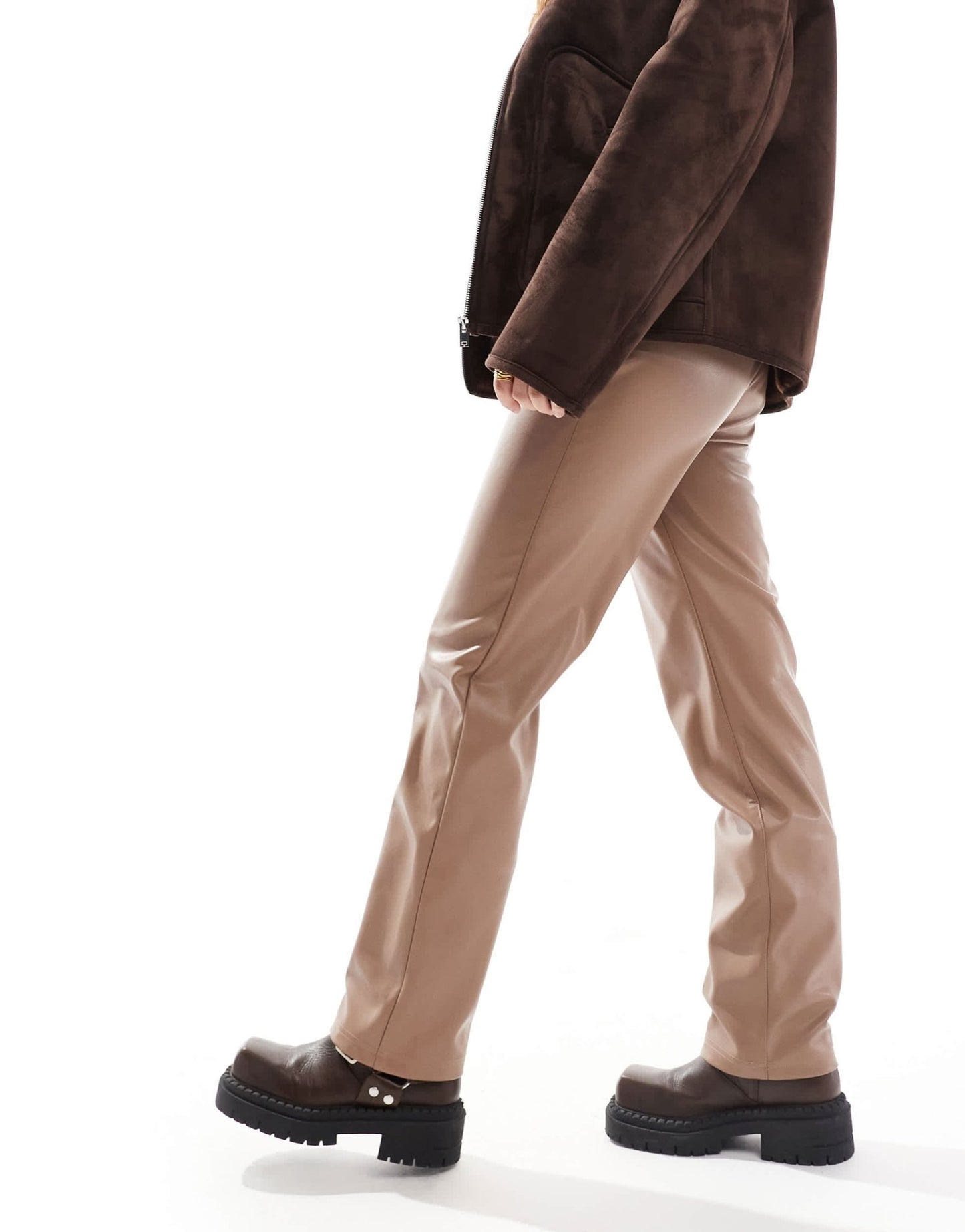 ASOS DESIGN faux leather straight leg trousers in mocha - ASOS Sample Sale EU Store