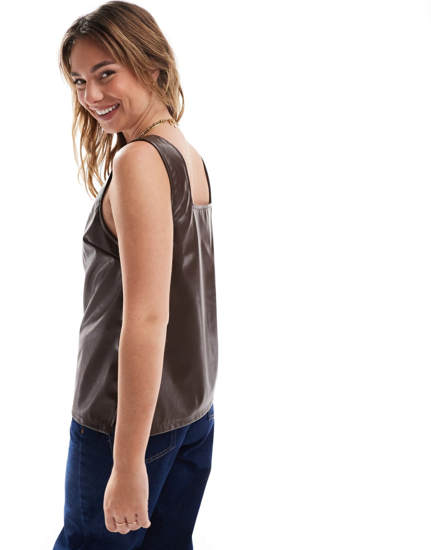 ASOS DESIGN faux leather tank top in brown - ASOS Sample Sale EU Store