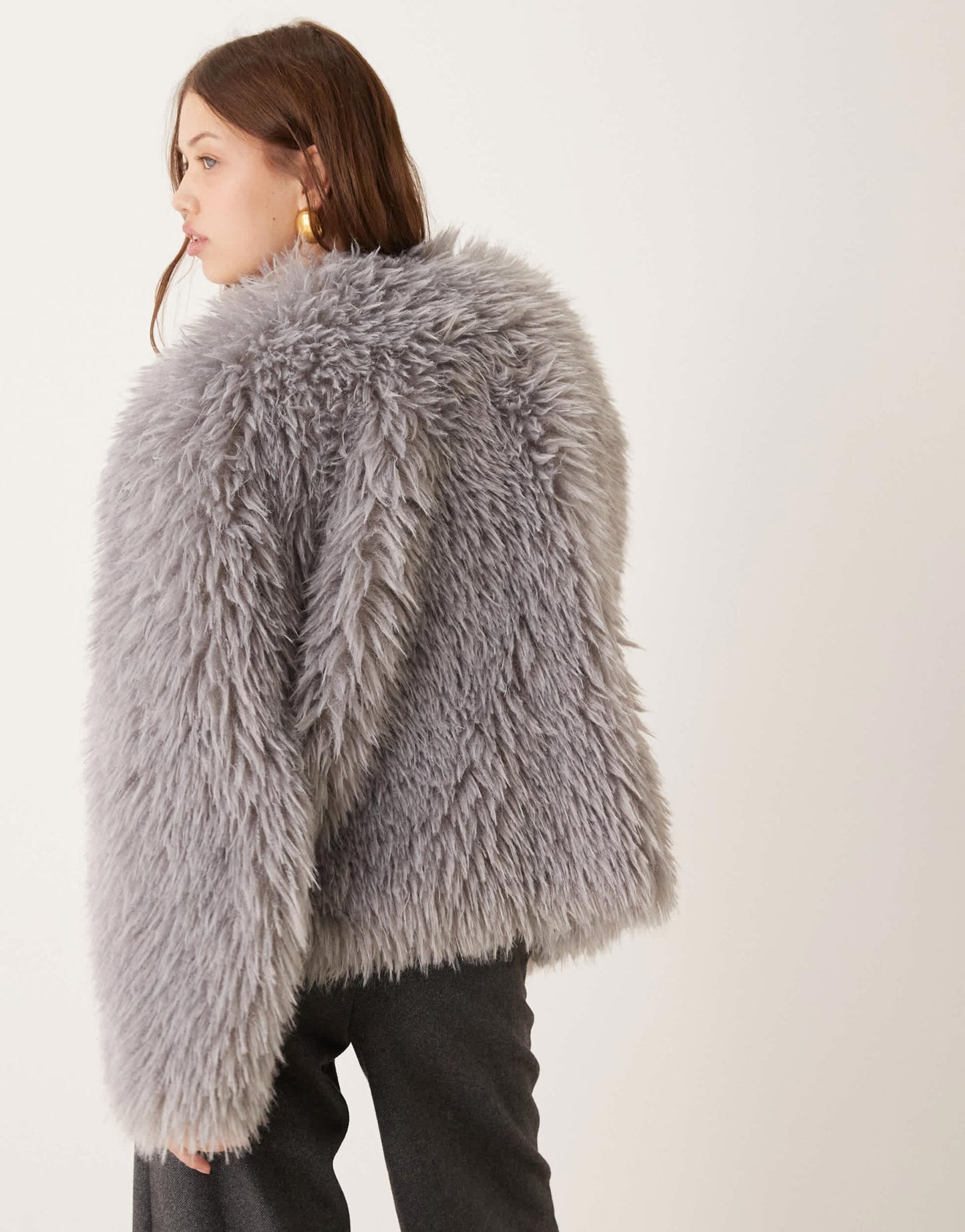 ASOS DESIGN faux mongolian fur jacket in grey - ASOS Sample Sale EU Store