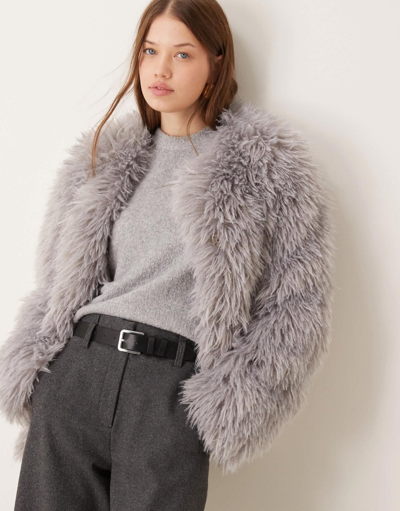 ASOS DESIGN faux mongolian fur jacket in grey - ASOS Sample Sale EU Store