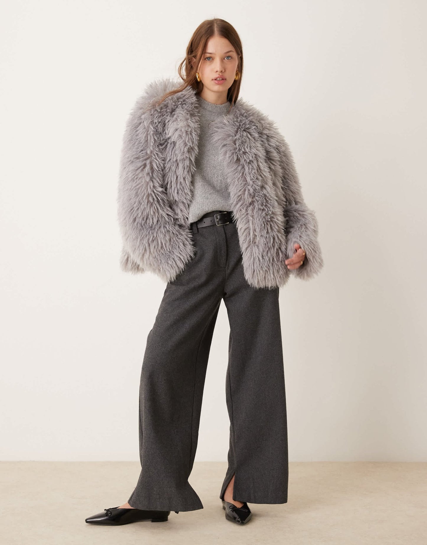 ASOS DESIGN faux mongolian fur jacket in grey - ASOS Sample Sale EU Store