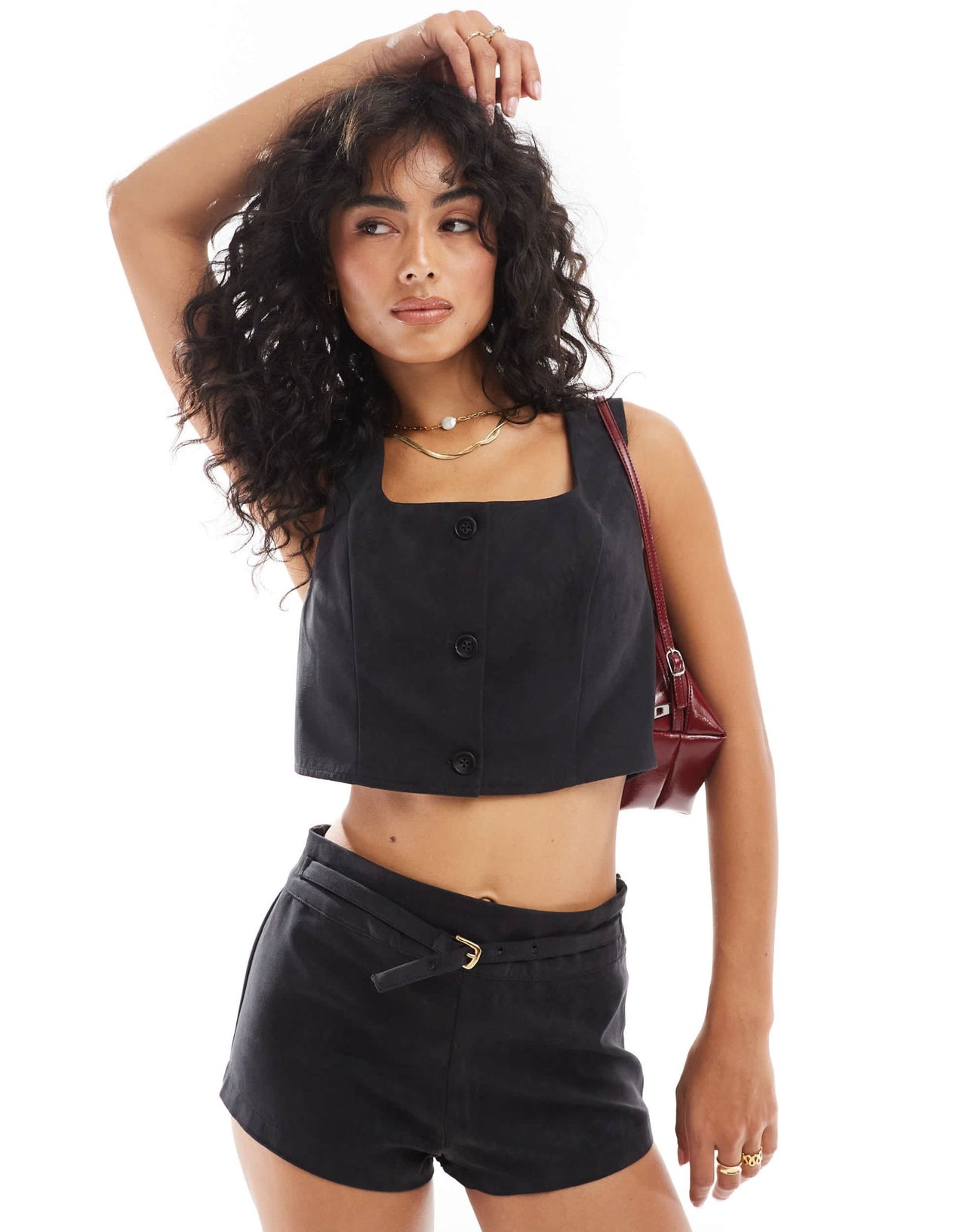 ASOS DESIGN faux suede square neck top co - ord in black - ASOS Sample Sale EU Store