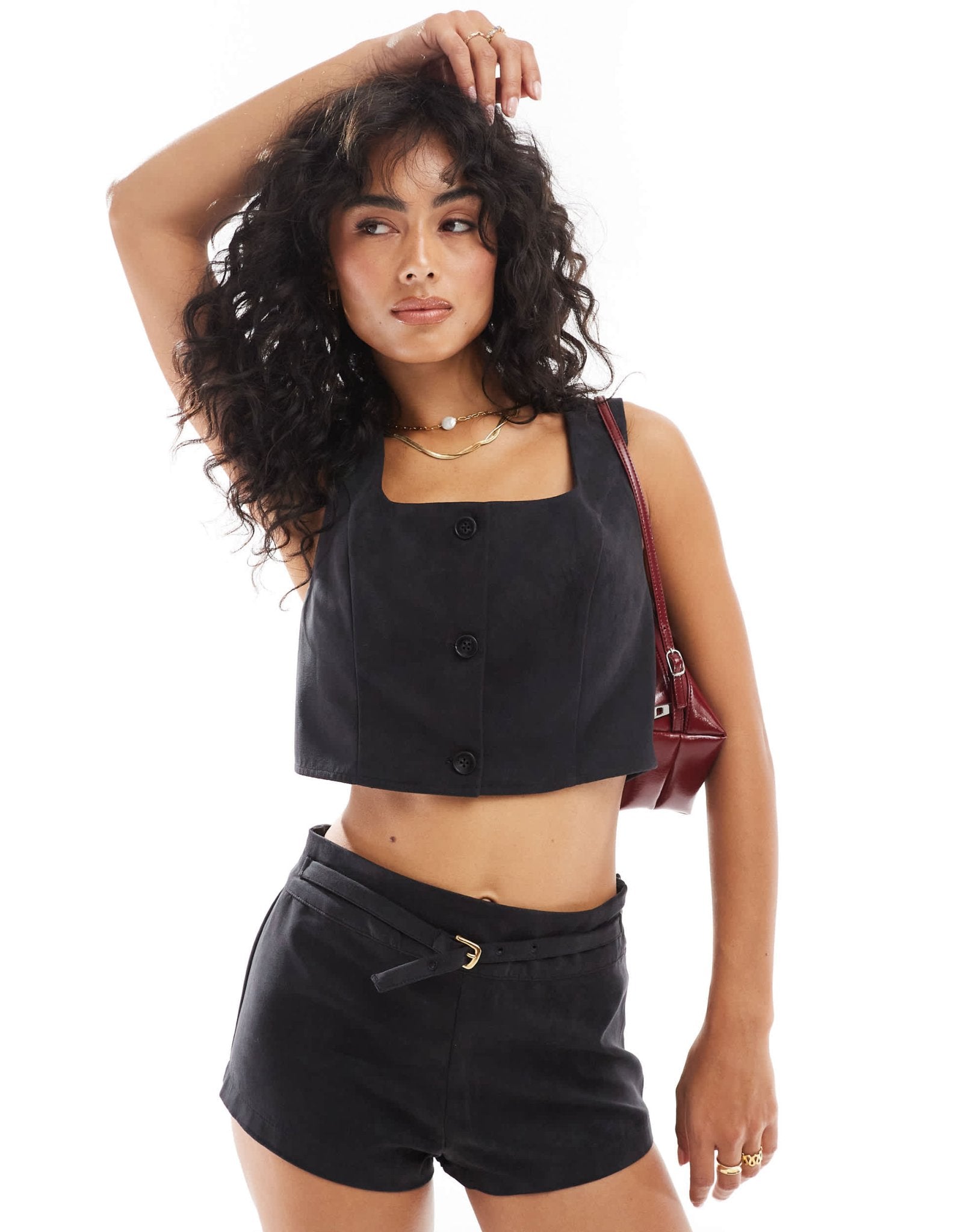 ASOS DESIGN faux suede square neck top co - ord in black - ASOS Sample Sale EU Store