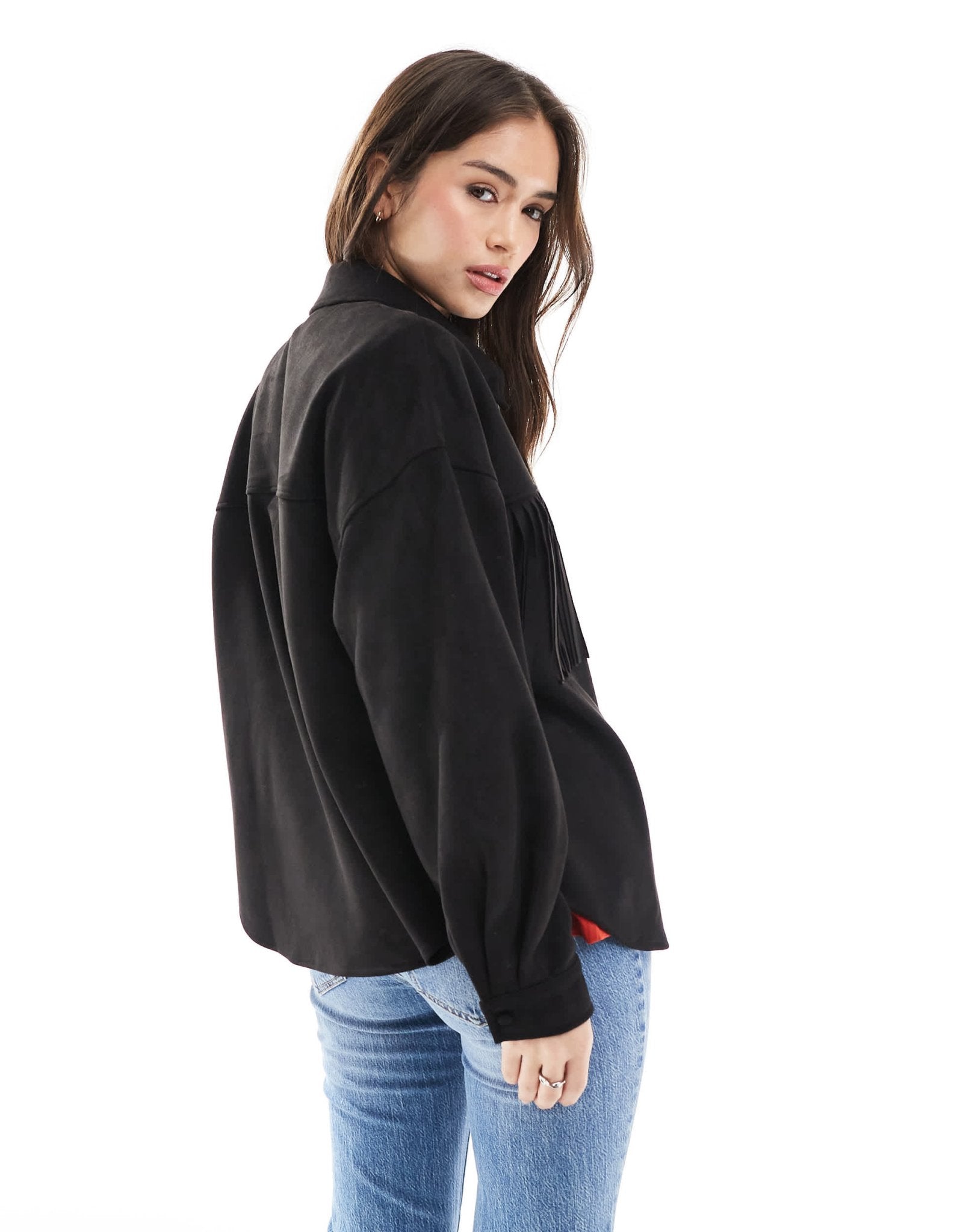 ASOS DESIGN faux suede tassel shirt in black - ASOS Sample Sale EU Store