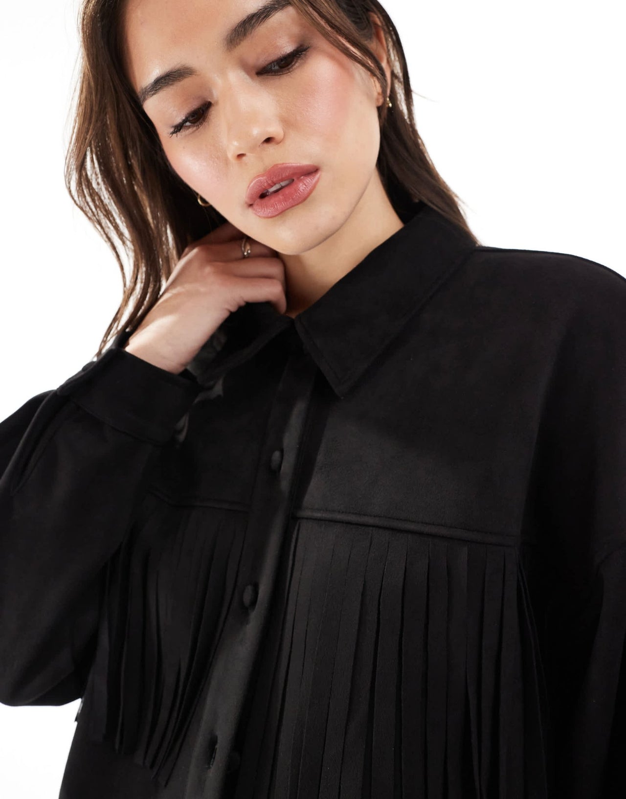 ASOS DESIGN faux suede tassel shirt in black - ASOS Sample Sale EU Store