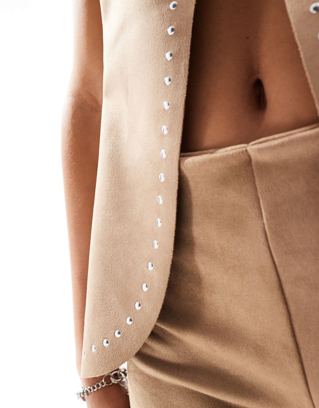 ASOS DESIGN faux suede waistcoat co - ord with studding in camel - ASOS Sample Sale EU Store