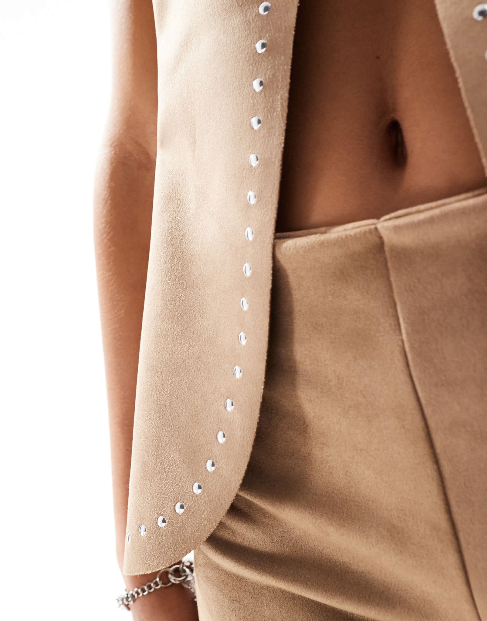 ASOS DESIGN faux suede waistcoat co - ord with studding in camel - ASOS Sample Sale EU Store